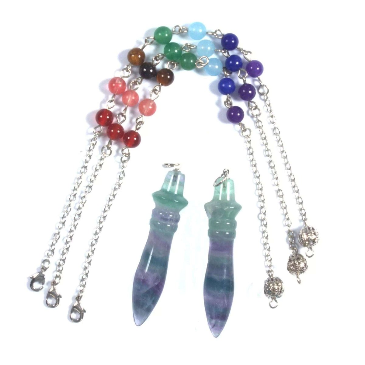 7 Chakra Fluorite Pendulum - Natural Crystal for Divination and Energy Healing - HigherFrequencies