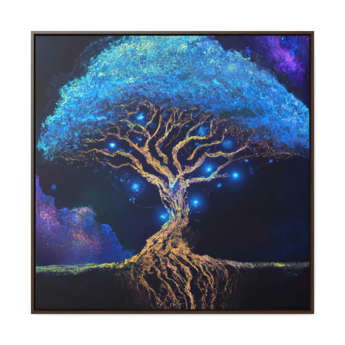 Abstract Tree of Life Blue Night Sky Painting - Framed Digital Art - HigherFrequencies