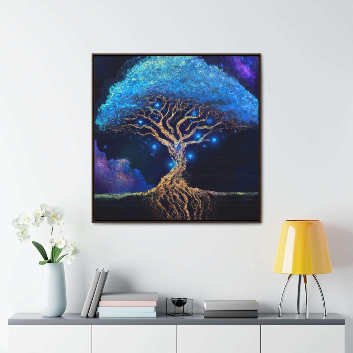 Abstract Tree of Life Blue Night Sky Painting - Framed Digital Art - HigherFrequencies