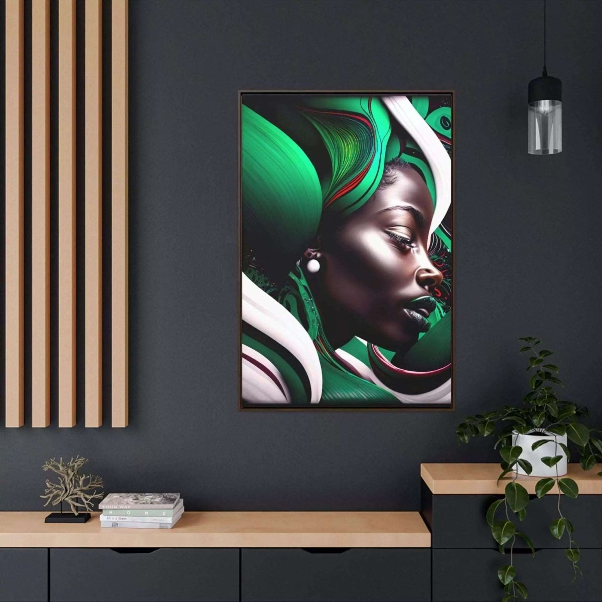 Beautiful Black Woman Green Lipstick Digital Art Framed - HigherFrequencies