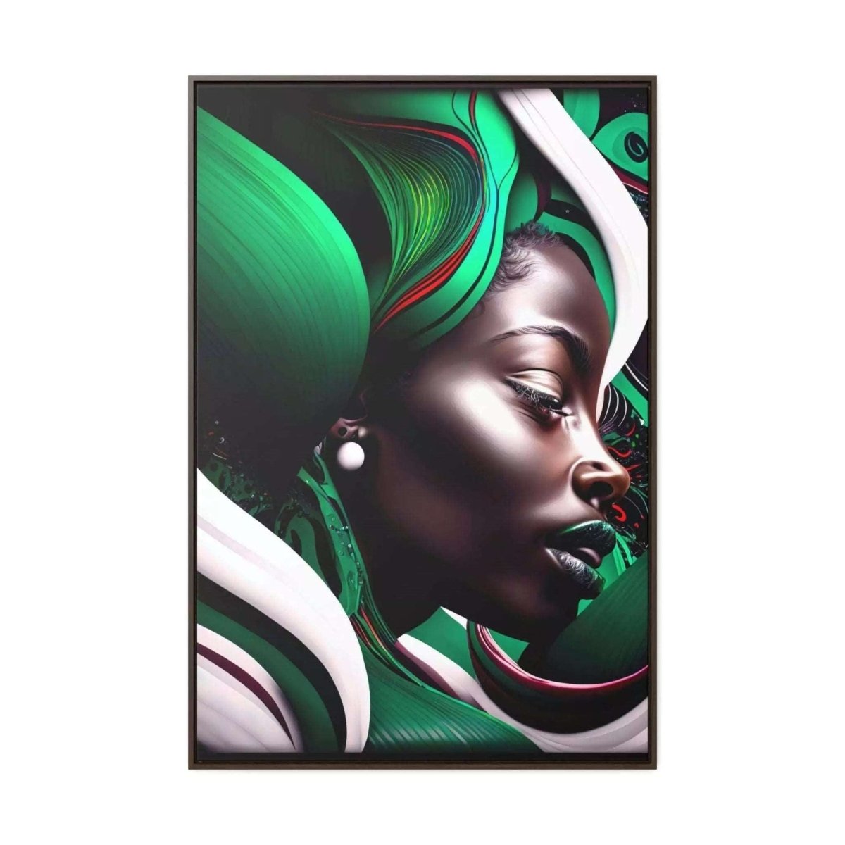 Beautiful Black Woman Green Lipstick Digital Art Framed - HigherFrequencies