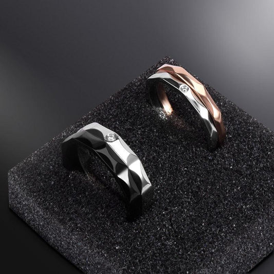 Black & Rose Titanium Steel Couple Rings - HigherFrequencies