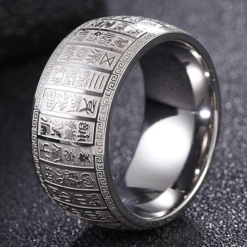 CHINESE BUDDHISM HEART SUTRA SCRIPTURE STAINLESS STEEL RING - HigherFrequencies