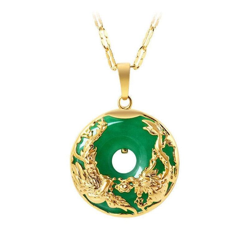 Dragon And Phoenix Gold and Jade Pendant - HigherFrequencies