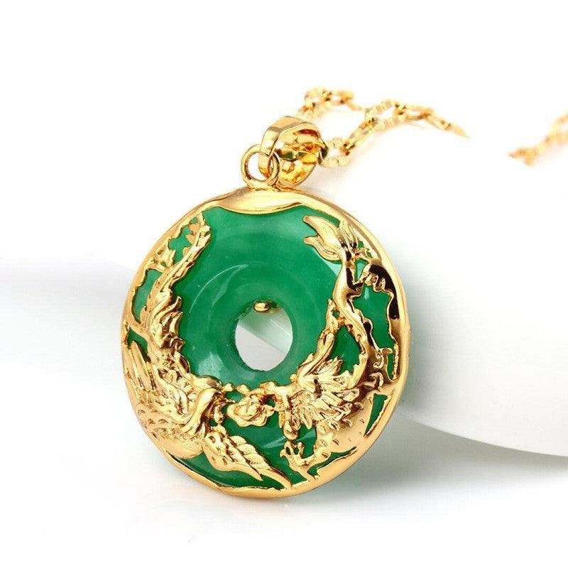 Dragon And Phoenix Gold and Jade Pendant - HigherFrequencies