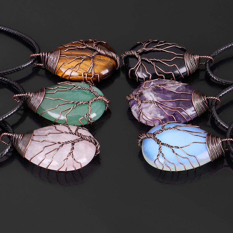 Enchanting Tree of Life Natural Gemstone Water Drop Pendent Necklace - HigherFrequencies