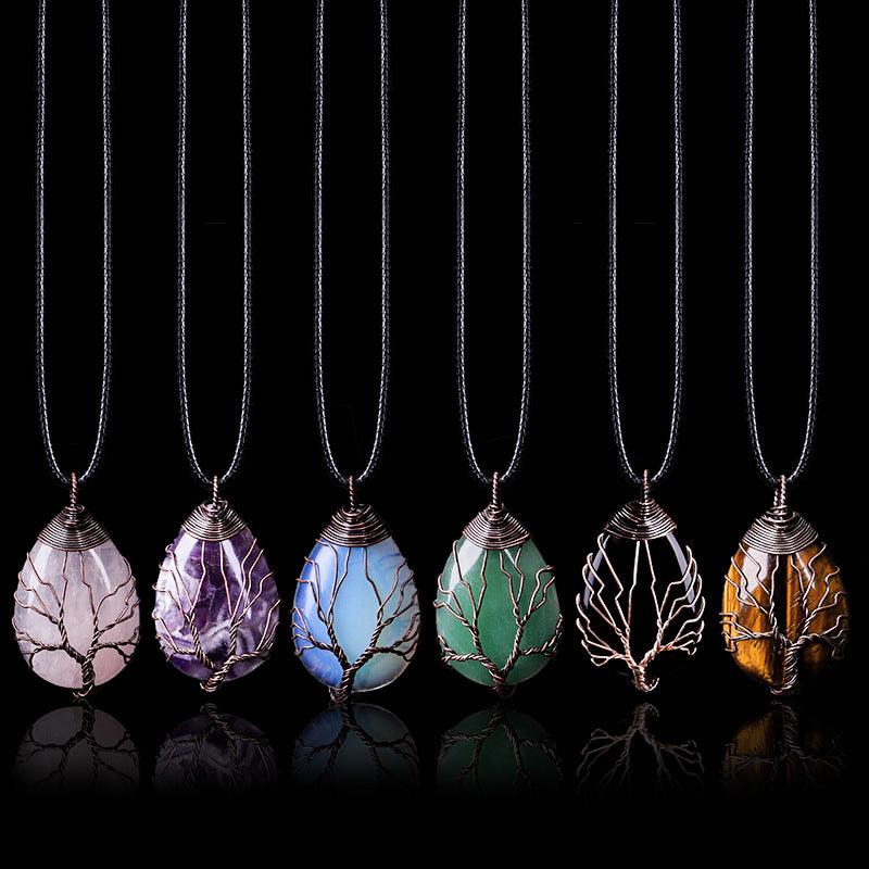 Enchanting Tree of Life Natural Gemstone Water Drop Pendent Necklace - HigherFrequencies