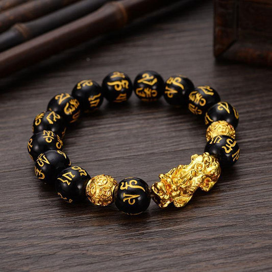 FengShui Wealth Bracelet: Golden PiXiu Obsidian for Prosperity | Higher Frequencies - HigherFrequencies