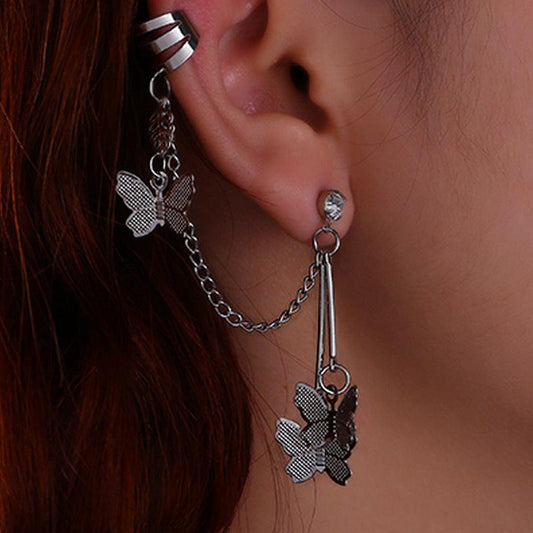 Flutter in Style Butterfly Tassel Ear Studs | Double Chain Zircon Butterfly Earrings - HigherFrequencies