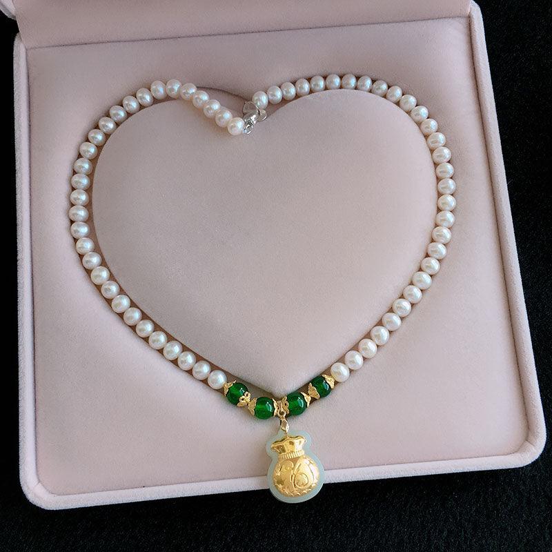 Gold Lucky Bag Wealth & Abundance Pearl Necklace - HigherFrequencies