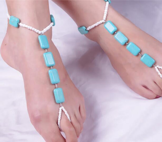 Handmade Turquoise Tribal Ankle Bracelet | Boho-Chic Foot Chain Jewelry - HigherFrequencies