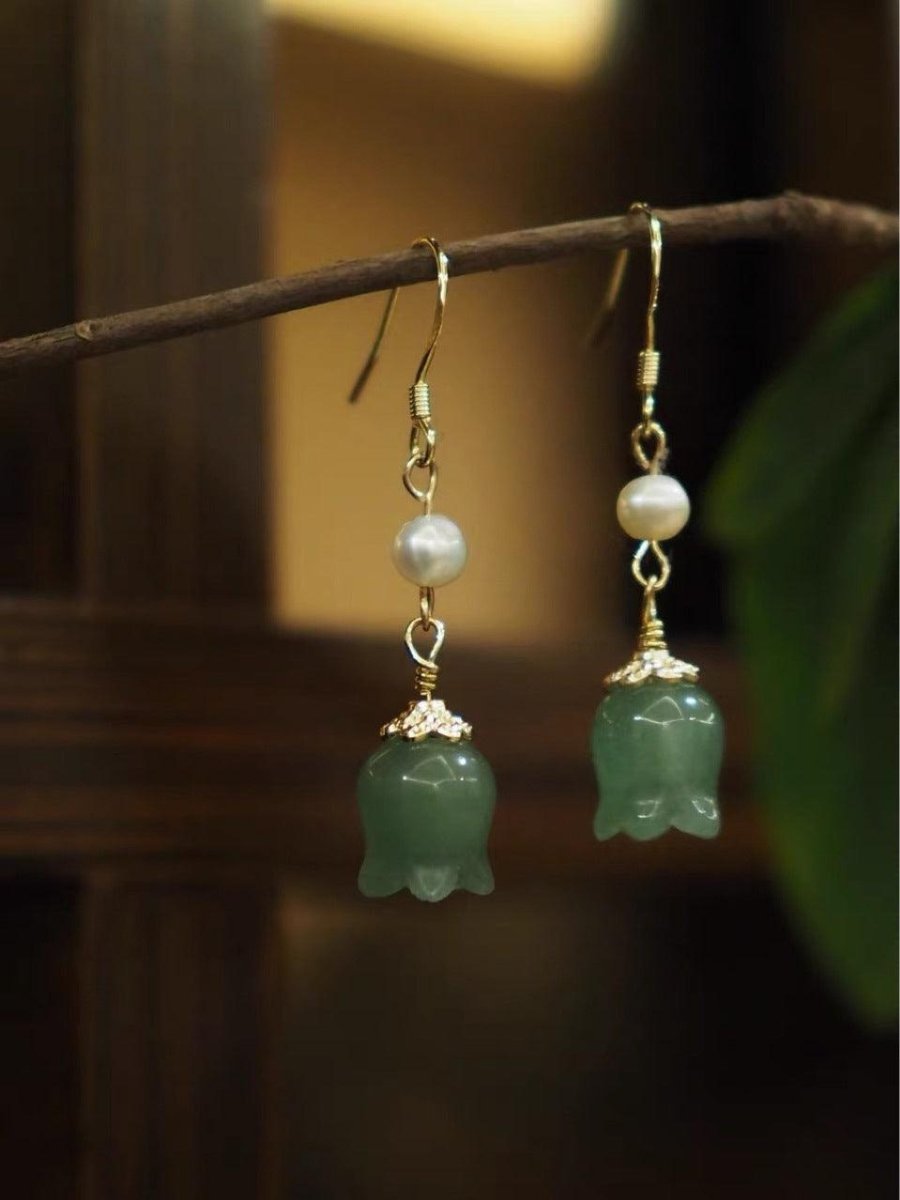Jade Ancient Wind Chime Orchid Jade Earrings | Elegant Jade - HigherFrequencies