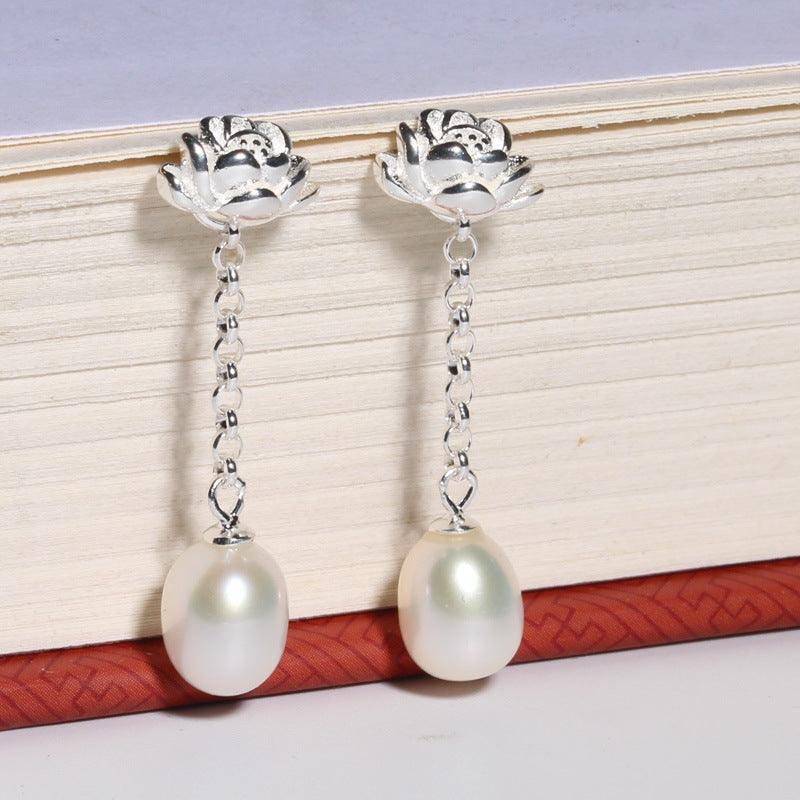 Lotus Flower Natural Freshwater Pearl Earrings | Elegant Pearl Jewelry - HigherFrequencies