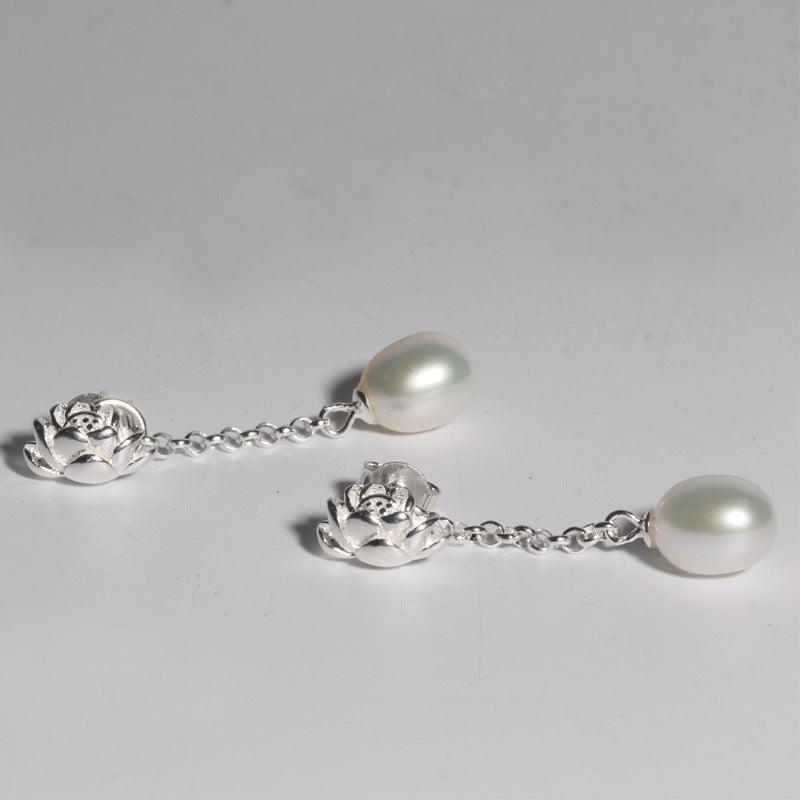 Lotus Flower Natural Freshwater Pearl Earrings | Elegant Pearl Jewelry - HigherFrequencies