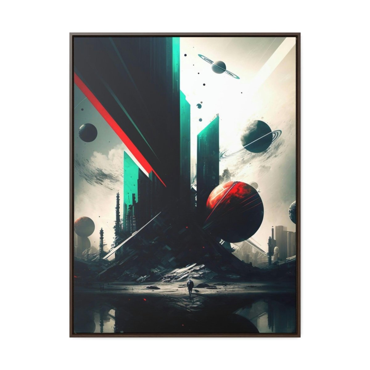 Metropolis Futuristic City On A Planet Surrounded By Planets- Digital Art Framed - HigherFrequencies