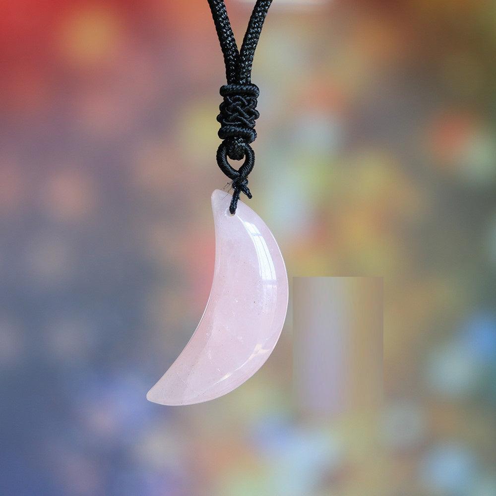 Natural Crystal Crafts - Aventurine Jade Crescent Moon Pendant with Power Crystal - HigherFrequencies