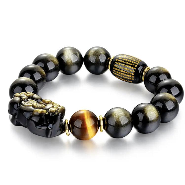 Natural Gold Obsidian Double Pi Yao Bracelet for Wealth Attraction | Higher Frequencies - HigherFrequencies
