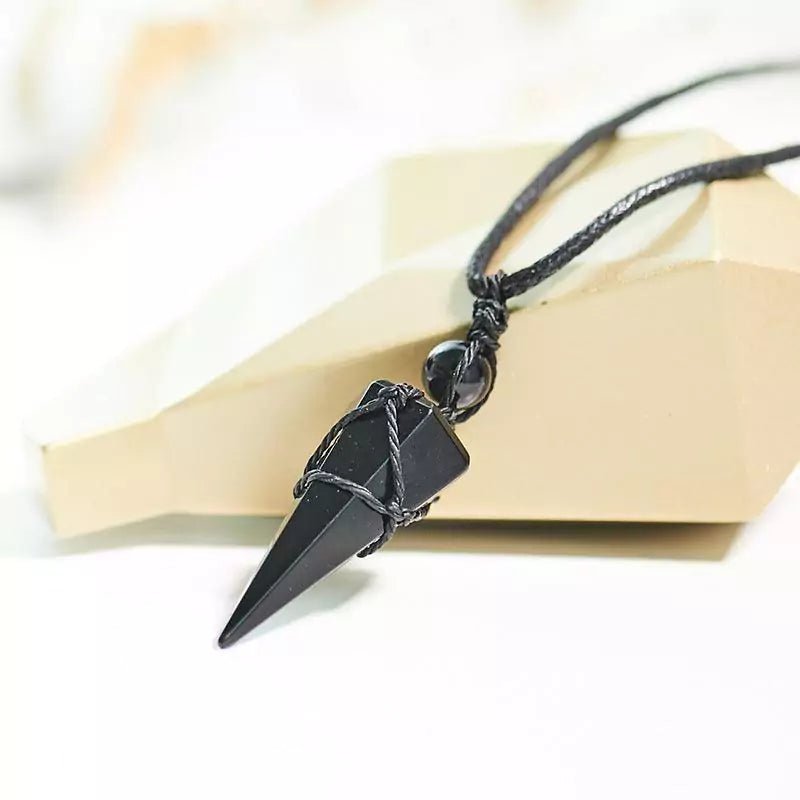 Obsidian Crystal Pendulum Necklace - Energy and Divination Pendant - HigherFrequencies