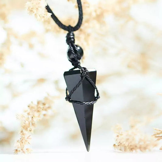 Obsidian Crystal Pendulum Necklace - Energy and Divination Pendant - HigherFrequencies