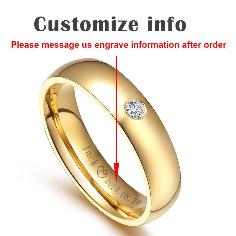 Personalized Golden Stainless Steel couple rings - HigherFrequencies
