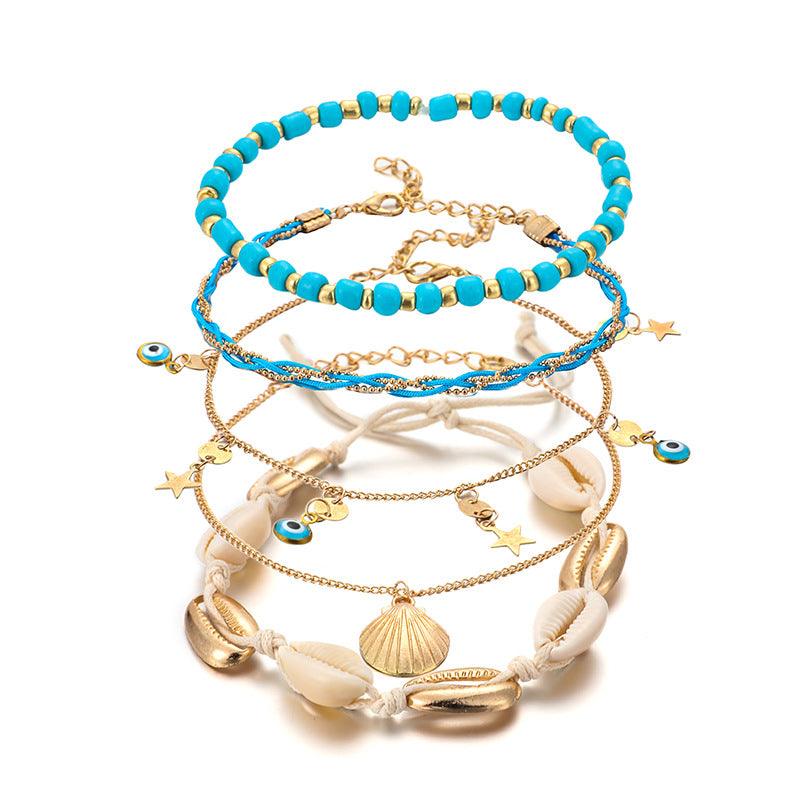 Sacred Braided 5-Piece Ankle Bracelet Set | Bohemian Foot Jewelry Collection - HigherFrequencies