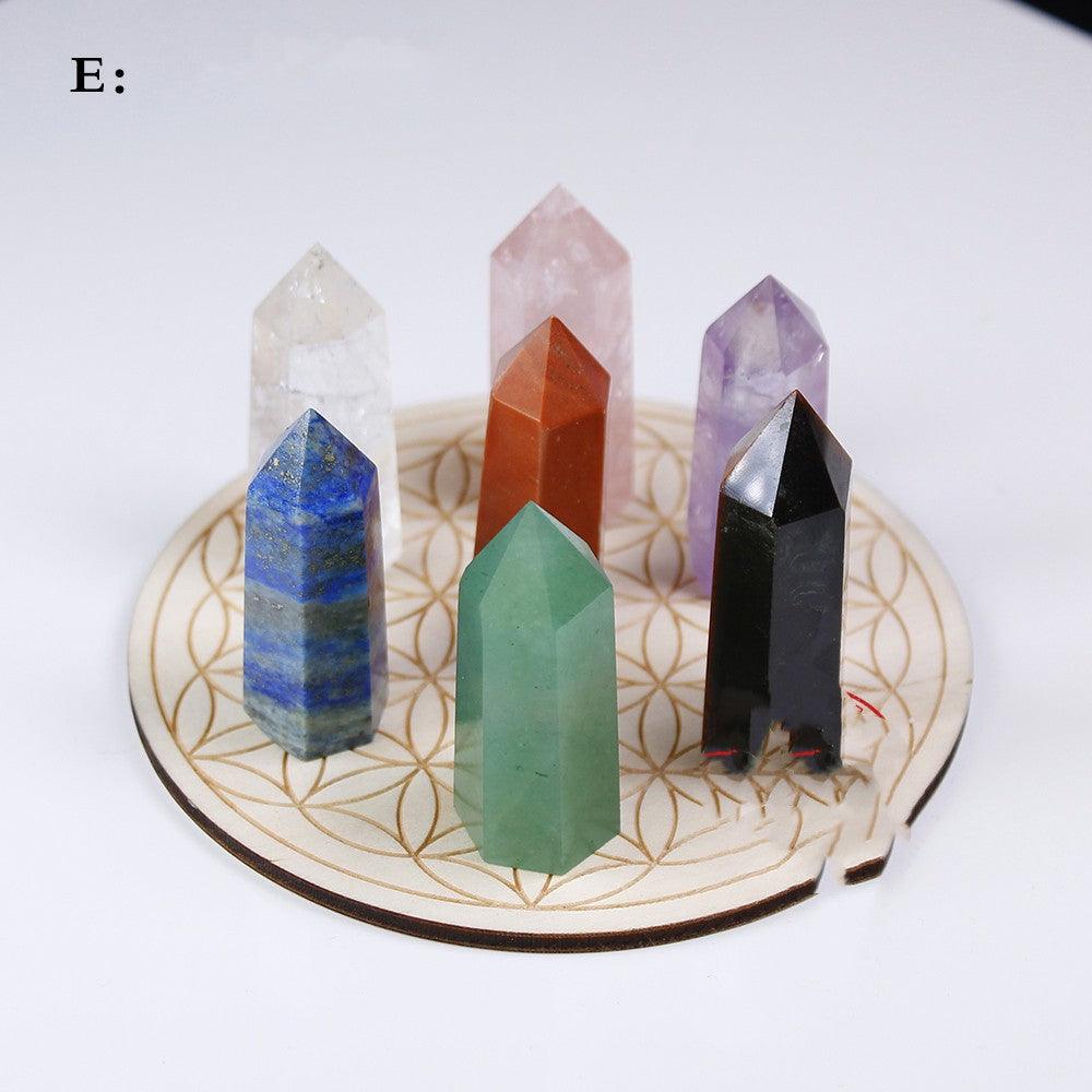 Seven Chakra Gemstone Crystal Pillars Set With Symbolic Board | Higher Frequencies - HigherFrequencies