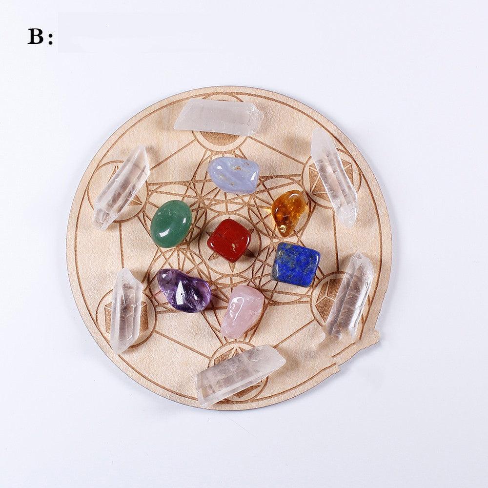 Seven Chakra Gemstone Crystal Pillars Set With Symbolic Board | Higher Frequencies - HigherFrequencies