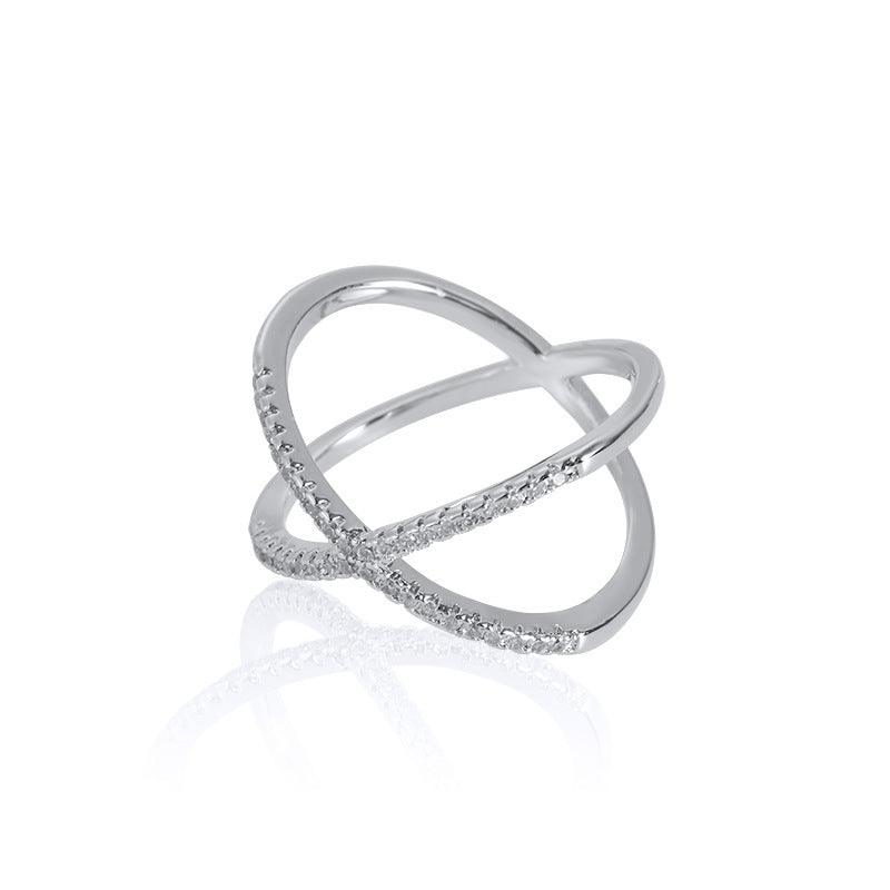 Silver Crystal Encrusted Criss Cross Ring - HigherFrequencies