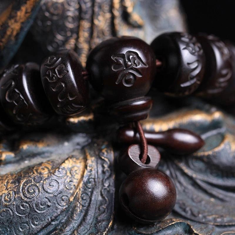 Six-Paths-Mantra Sanskrit Black Mahogany Bracelet for Spiritual Balance - HigherFrequencies