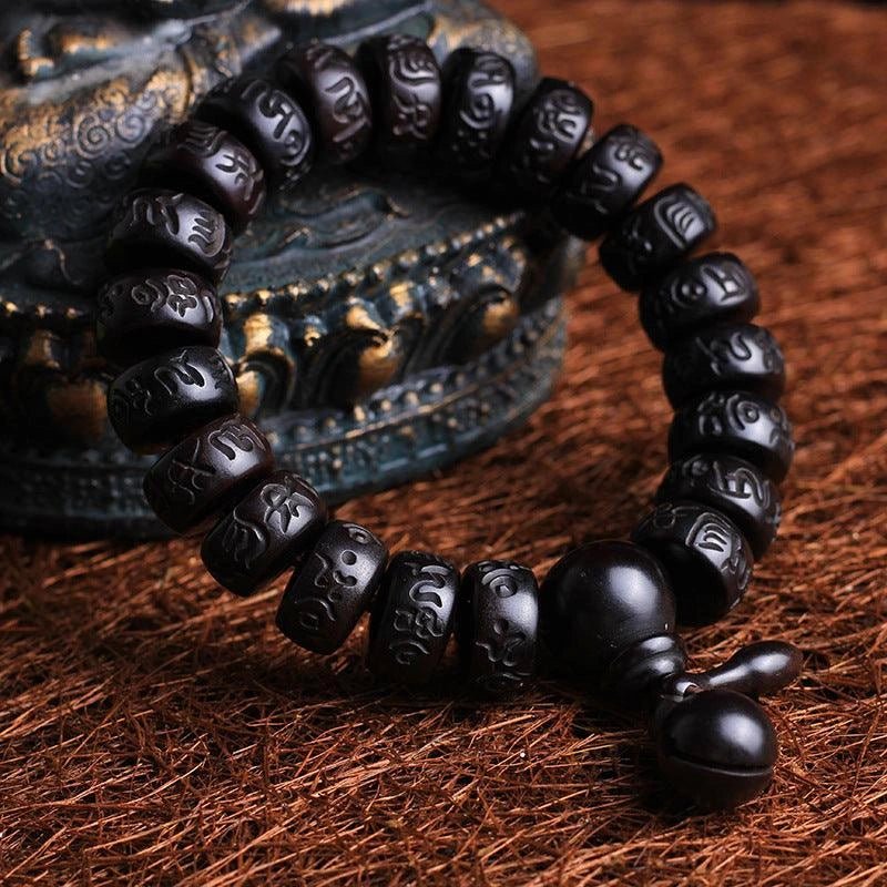 Six-Paths-Mantra Sanskrit Black Mahogany Bracelet for Spiritual Balance - HigherFrequencies