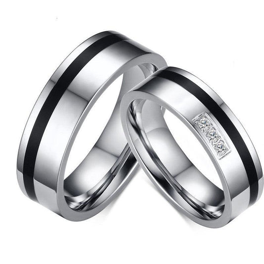 Titanium Steel Black & Silver Couple Rings - HigherFrequencies