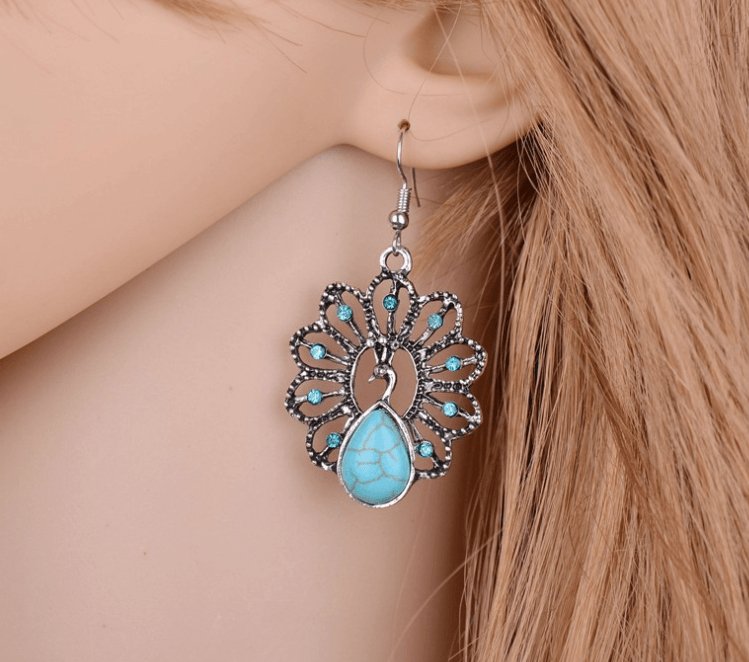 Vintage Korean Peacock Turquoise Earrings | Elegant Turquoise Jewelry - HigherFrequencies
